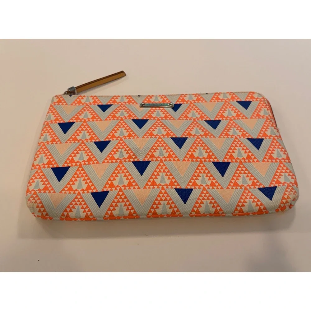 Stella & Dot Hello Gorgeous Geometric Triangle Zip Clutch Pouch Orange Blue